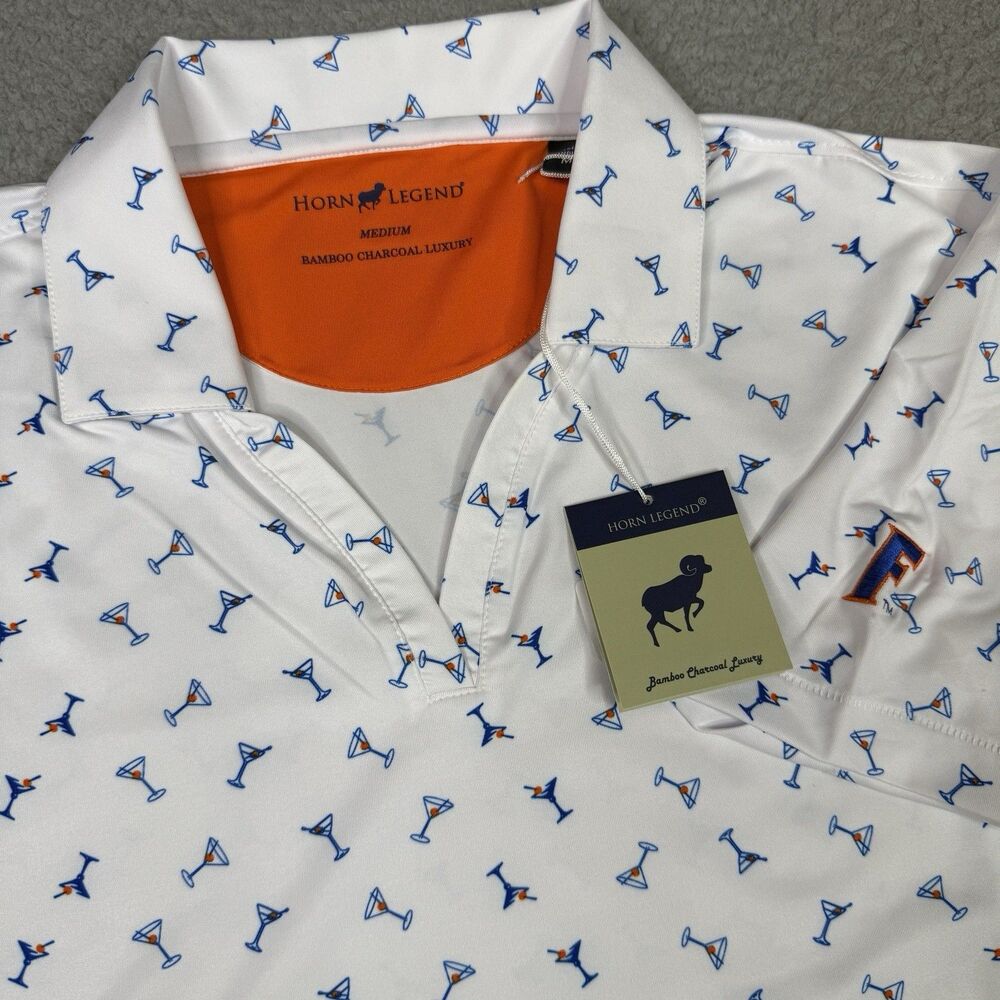 Florida Gators Top Womens M Horn Legend Martini Print Performance Golf Polo NWT